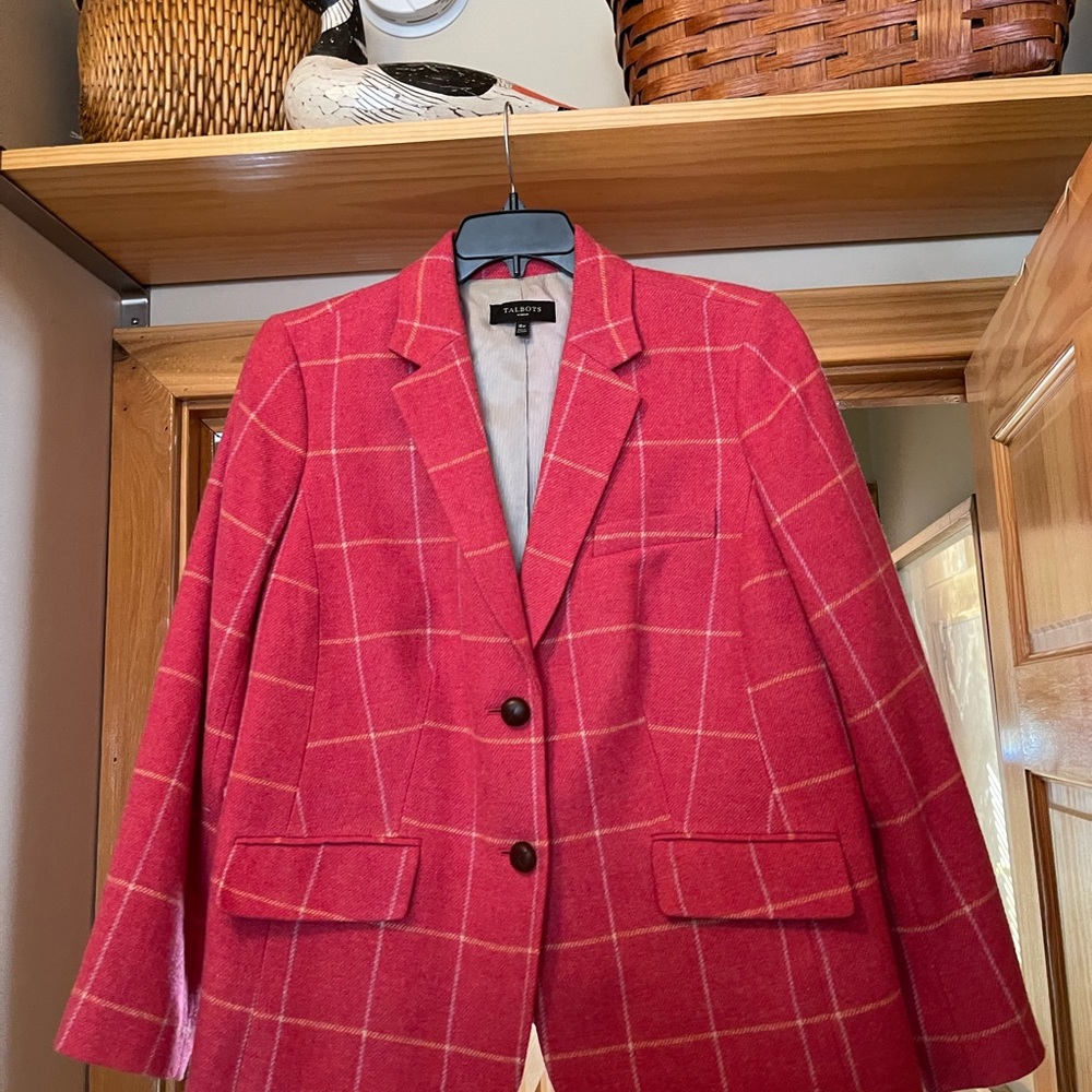 Preppy plaid Barbie pink blazer Talbots 18W